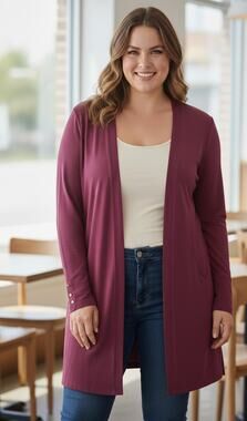 Talbots Women XLP Burgundy Red Open Front Lightweight Knit Sweater Cardigan
